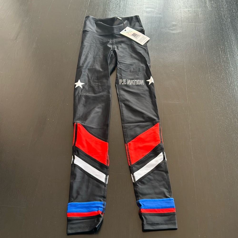 P.E. Nation leggings black red white blue NWT